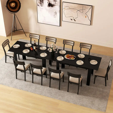 Extendable Dining Table for 4-8 People 47’’-62’’ Large Rectangular Kitchen Table-Black - Black - Dining Tables