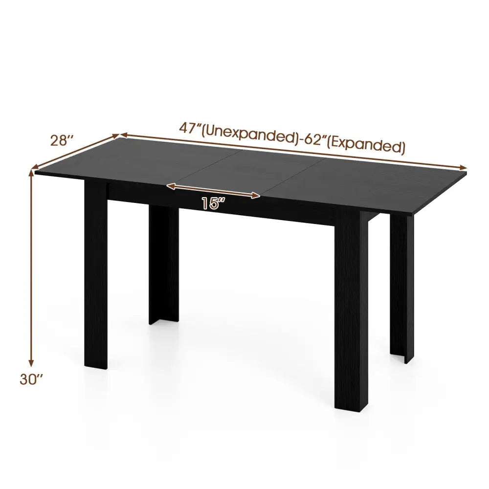 Extendable Dining Table for 4-8 People 47’’-62’’ Large Rectangular Kitchen Table-Black - Black - Dining Tables