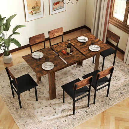 Extendable Dining Table for 4-8 People 47’’-62’’ Large Rectangular Kitchen Table-Rustic Brown - Rustic Brown - Dining