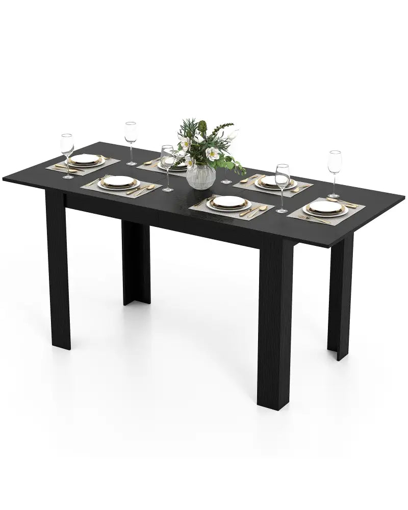 Extendable Dining Table for 4-8 People 47’’-62’’ Large Rectangular Kitchen Table-Black - Black - Dining Tables