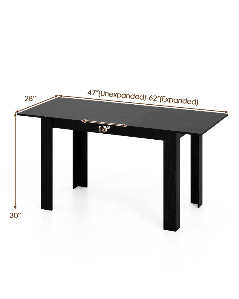 Extendable Dining Table for 4-8 People 47’’-62’’ Large Rectangular Kitchen Table-Black - Black - Dining Tables