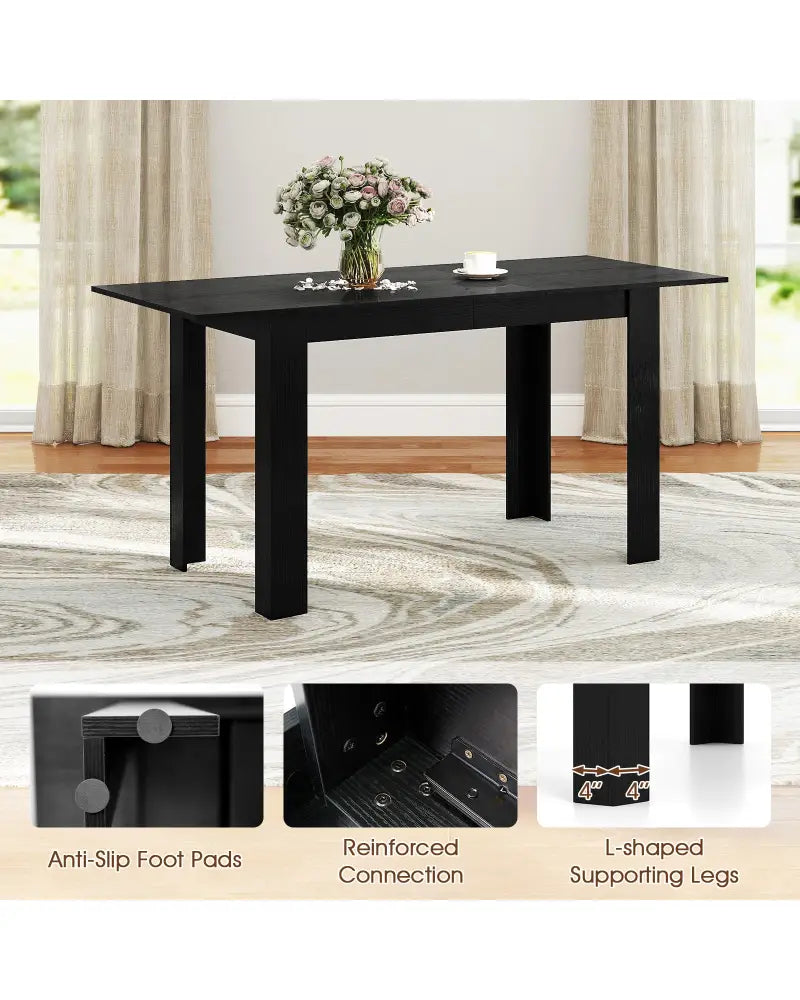 Extendable Dining Table for 4-8 People 47’’-62’’ Large Rectangular Kitchen Table-Black - Black - Dining Tables