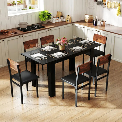Extendable Dining Table for 4-8 People 47’’-62’’ Large Rectangular Kitchen Table-Black - Black - Dining Tables