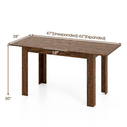 Extendable Dining Table for 4-8 People 47’’-62’’ Large Rectangular Kitchen Table-Rustic Brown - Rustic Brown - Dining