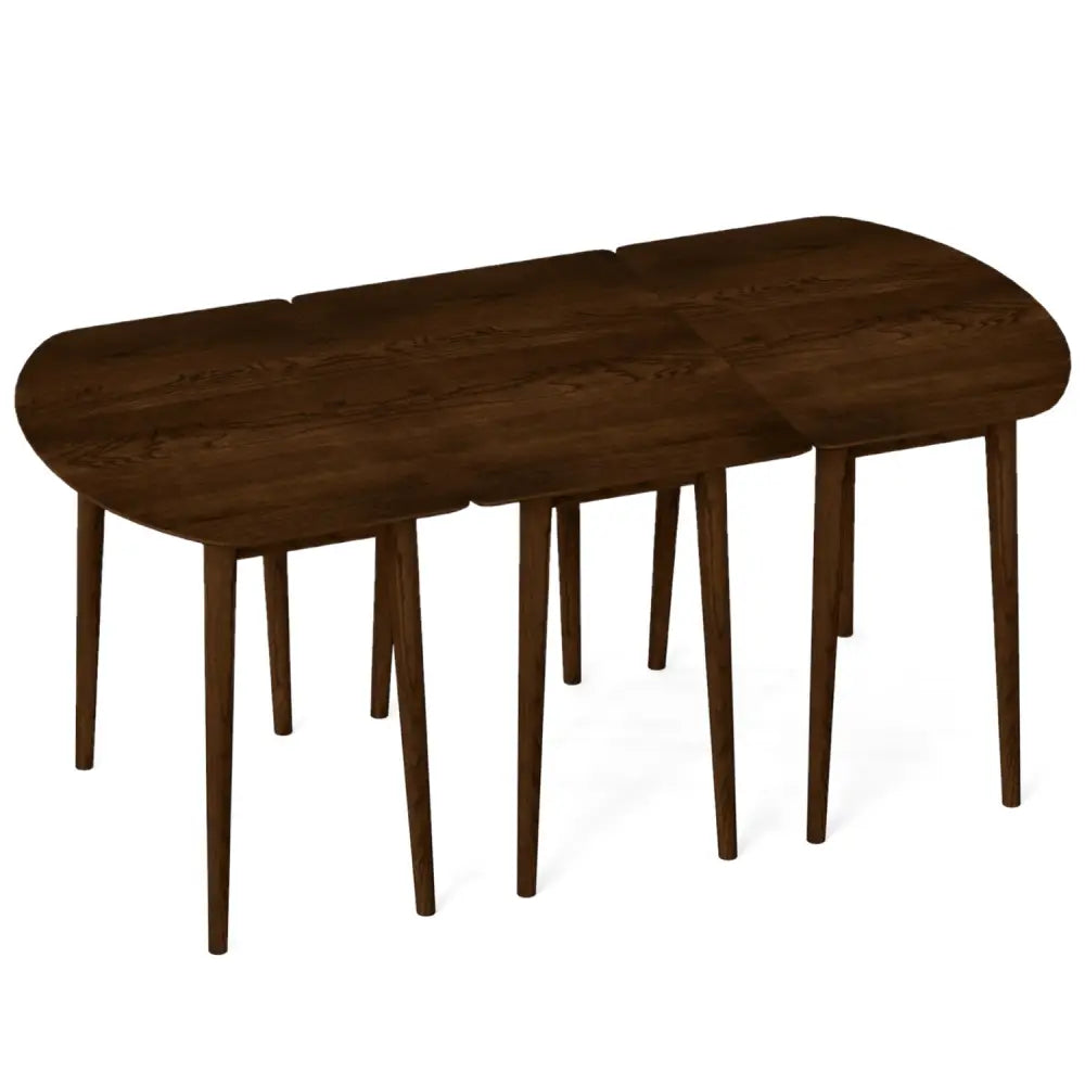 Extendable Dining Table Set with 2 Half-Round and 1 Rectangular Tables-Walnut - Walnut - Dining Tables