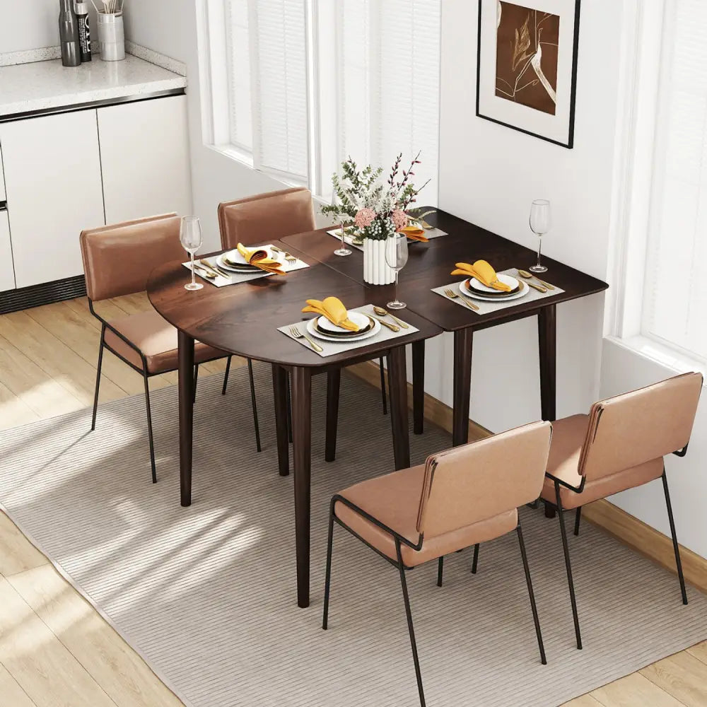 Extendable Dining Table Set with 2 Half-Round and 1 Rectangular Tables-Walnut - Walnut - Dining Tables