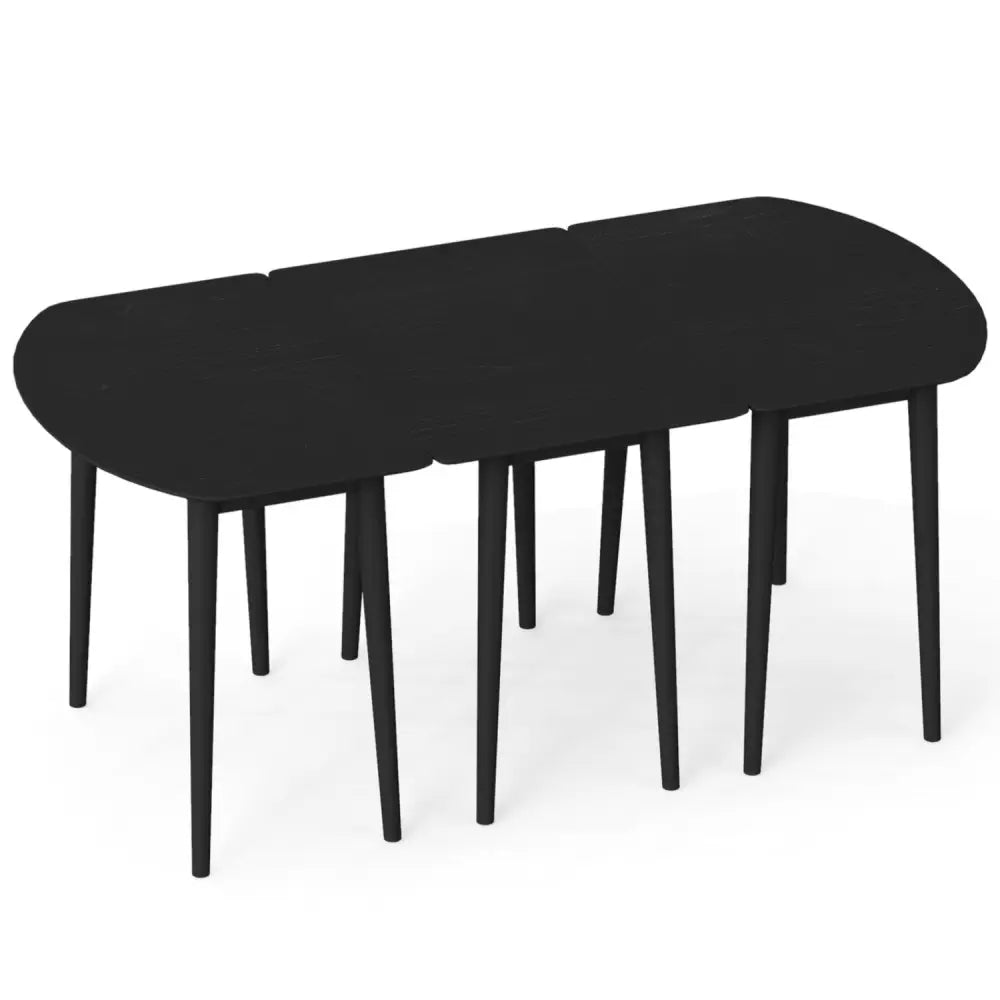 Extendable Dining Table Set with 2 Half-Round and 1 Rectangular Tables-Black - Black - Dining Tables