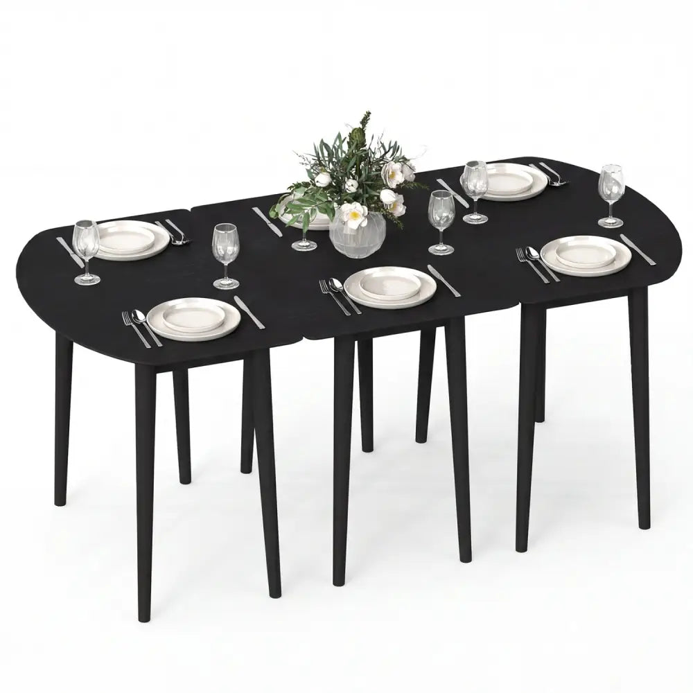 Extendable Dining Table Set with 2 Half-Round and 1 Rectangular Tables-Black - Black - Dining Tables