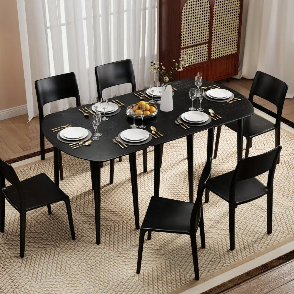 Extendable Dining Table Set with 2 Half-Round and 1 Rectangular Tables-Black - Black - Dining Tables
