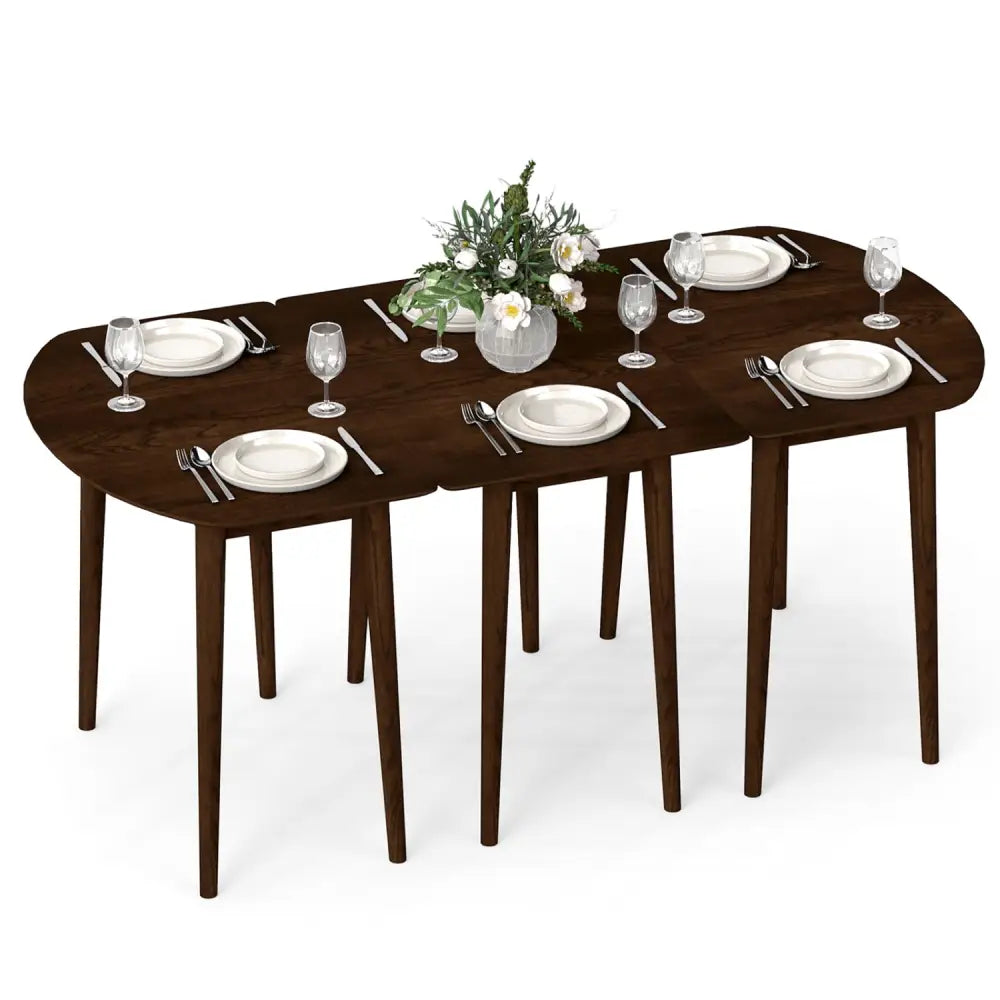 Extendable Dining Table Set with 2 Half-Round and 1 Rectangular Tables-Walnut - Walnut - Dining Tables