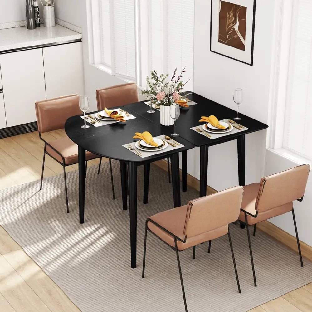 Extendable Dining Table Set with 2 Half-Round and 1 Rectangular Tables-Black - Black - Dining Tables