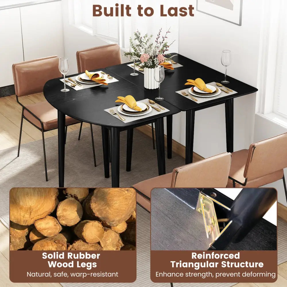 Extendable Dining Table Set with 2 Half-Round and 1 Rectangular Tables-Black - Black - Dining Tables