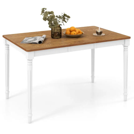 Extendable Dining Table with Rubber Wood Legs for 4-8 People-White - White - Dining Tables