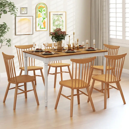 Extendable Dining Table with Rubber Wood Legs for 4-8 People-White - White - Dining Tables