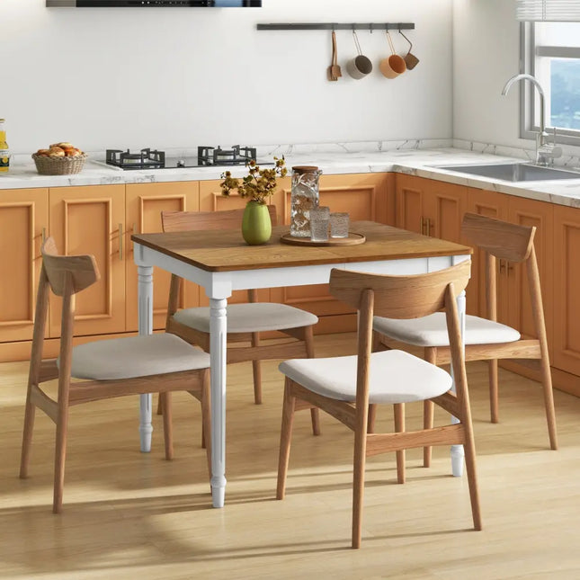 Extendable Dining Table with Rubber Wood Legs for 4-8 People-White - White - Dining Tables