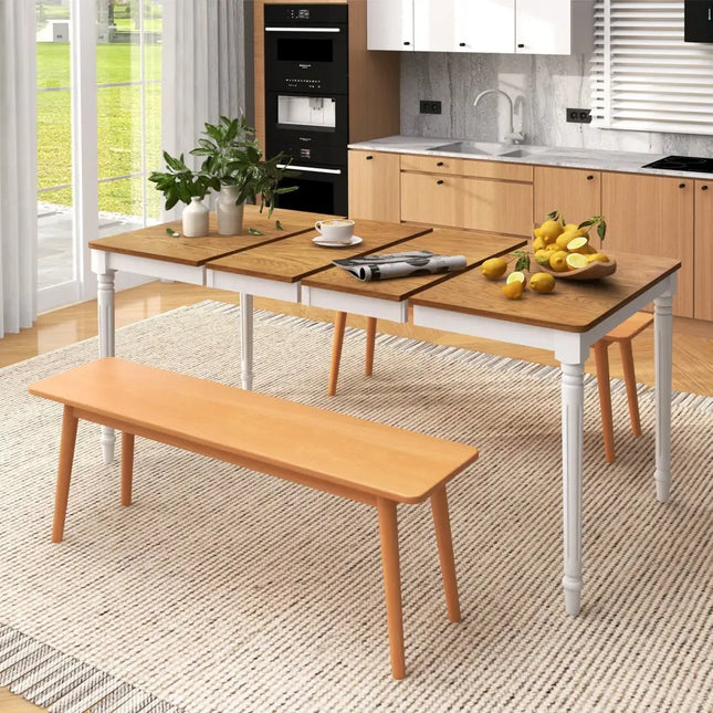 Extendable Dining Table with Rubber Wood Legs for 4-8 People-White - White - Dining Tables