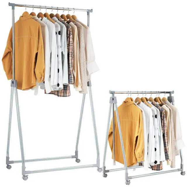 Extendable Foldable Heavy Duty Clothing Rack with Hanging Rod - Silver - Clothing & Closet Storage