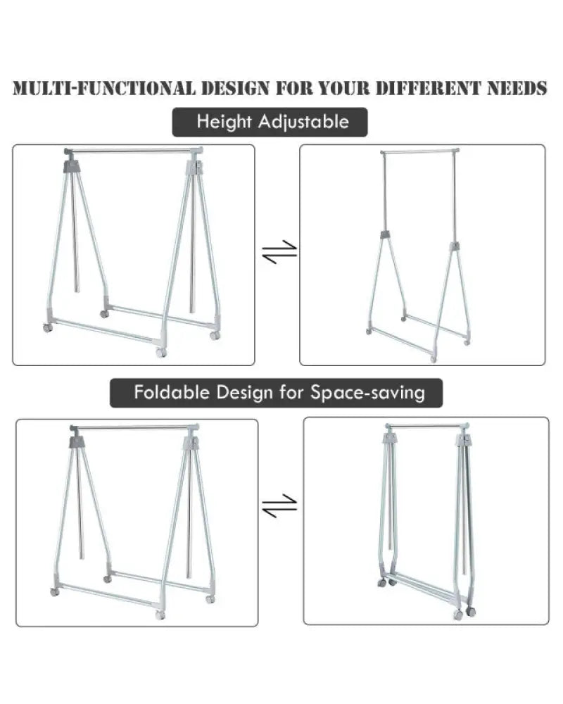 Extendable Foldable Heavy Duty Clothing Rack with Hanging Rod - Silver - Clothing & Closet Storage