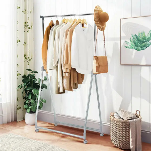 Extendable Foldable Heavy Duty Clothing Rack with Hanging Rod - Silver - Clothing & Closet Storage