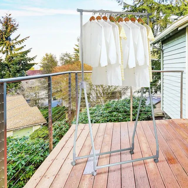 Extendable Foldable Heavy Duty Clothing Rack with Hanging Rod - Silver - Clothing & Closet Storage