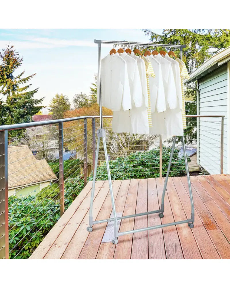 Extendable Foldable Heavy Duty Clothing Rack with Hanging Rod - Silver - Clothing & Closet Storage