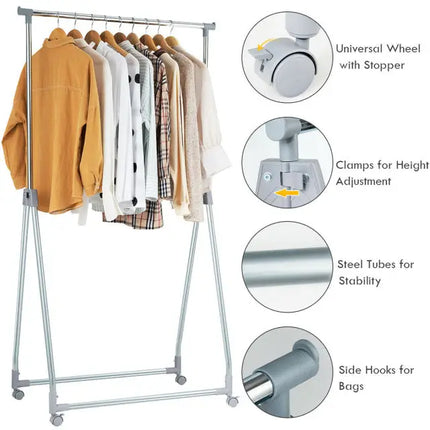 Extendable Foldable Heavy Duty Clothing Rack with Hanging Rod - Silver - Clothing & Closet Storage