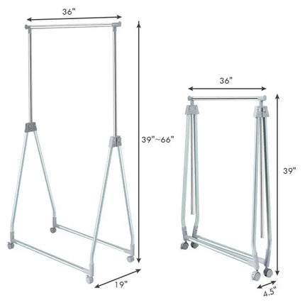 Extendable Foldable Heavy Duty Clothing Rack with Hanging Rod - Silver - Clothing & Closet Storage