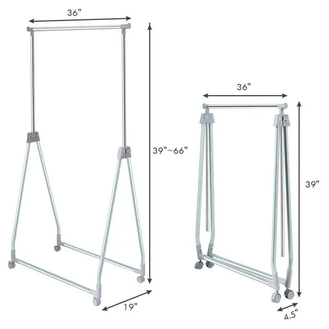 Extendable Foldable Heavy Duty Clothing Rack with Hanging Rod - Silver - Clothing & Closet Storage