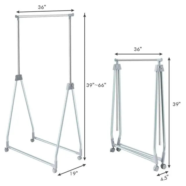 Extendable Foldable Heavy Duty Clothing Rack with Hanging Rod - Silver - Clothing & Closet Storage