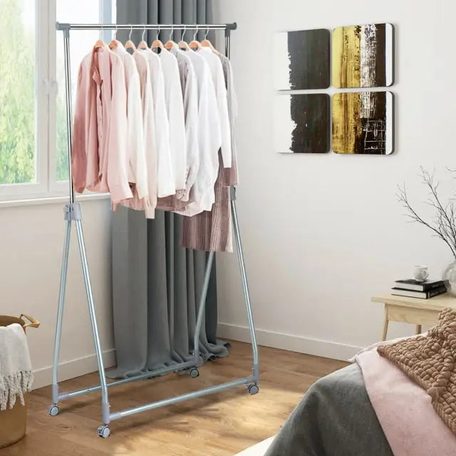 Extendable Foldable Heavy Duty Clothing Rack with Hanging Rod - Silver - Clothing & Closet Storage