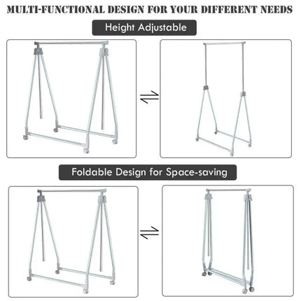 Extendable Foldable Heavy Duty Clothing Rack with Hanging Rod - Silver - Clothing & Closet Storage