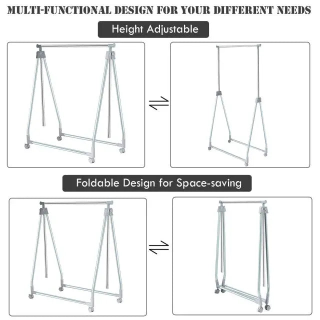 Extendable Foldable Heavy Duty Clothing Rack with Hanging Rod - Silver - Clothing & Closet Storage