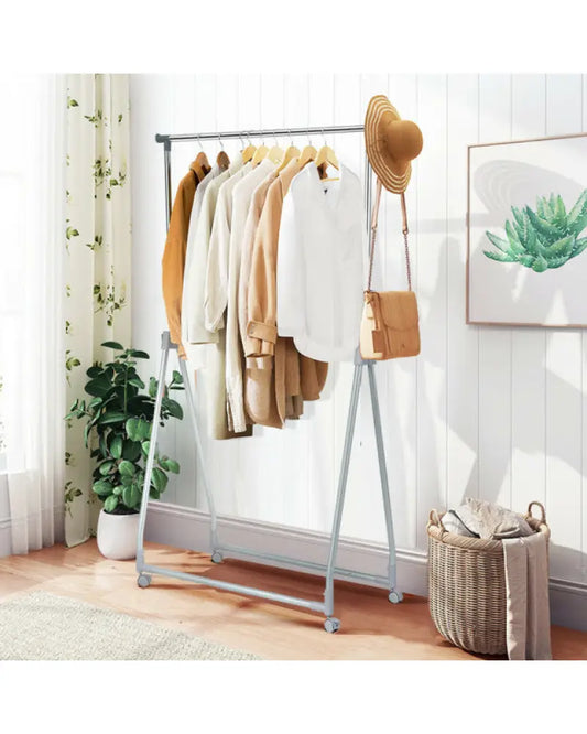 Extendable Foldable Heavy Duty Clothing Rack with Hanging Rod - Silver - Clothing & Closet Storage
