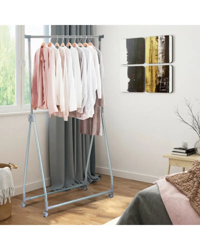 Extendable Foldable Heavy Duty Clothing Rack with Hanging Rod - Silver - Clothing & Closet Storage