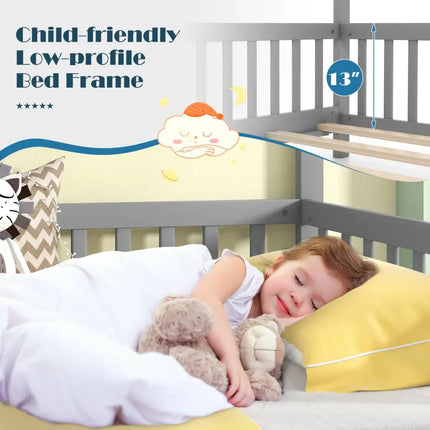 Extendable House Bed Twin to King Daybed with Roof and Fence Rails-Gray - Gray - Trundle Bed Frame