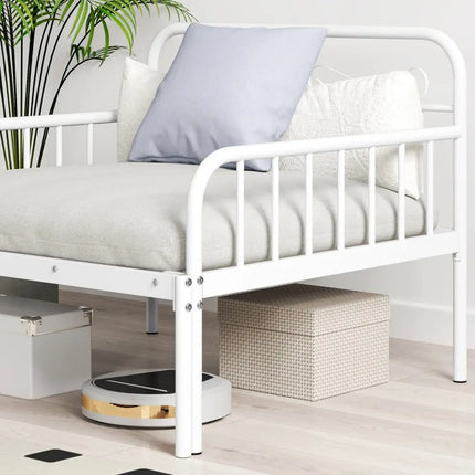 Extendable Metal Daybed to Twin Size Bed with Guardrails and Armrests-White - White - Trundle Bed Frame