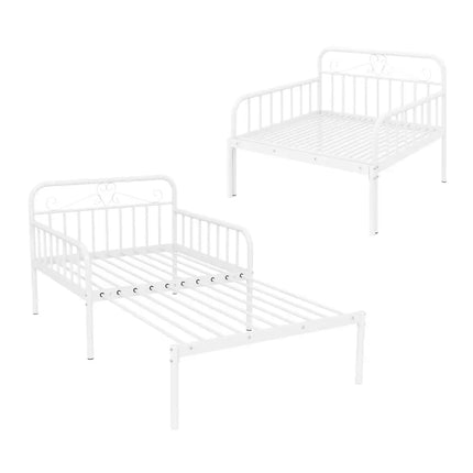 Extendable Metal Daybed to Twin Size Bed with Guardrails and Armrests-White - White - Trundle Bed Frame