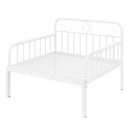 Extendable Metal Daybed to Twin Size Bed with Guardrails and Armrests-White - White - Trundle Bed Frame