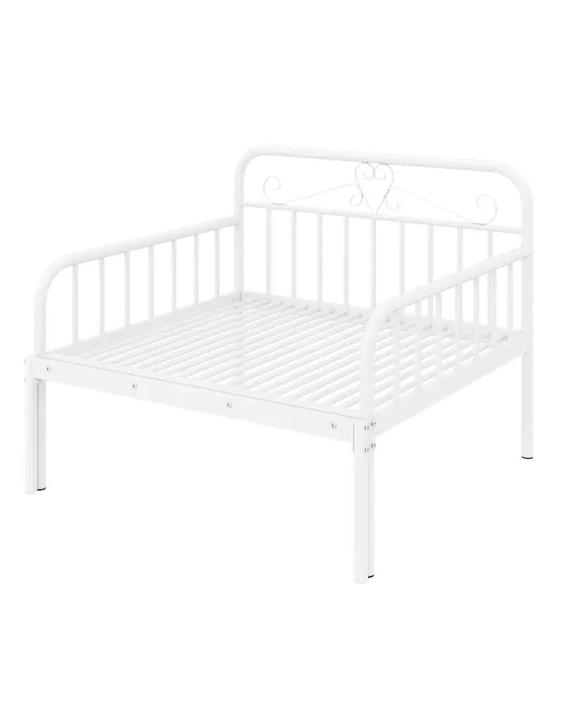 Extendable Metal Daybed to Twin Size Bed with Guardrails and Armrests-White - White - Trundle Bed Frame