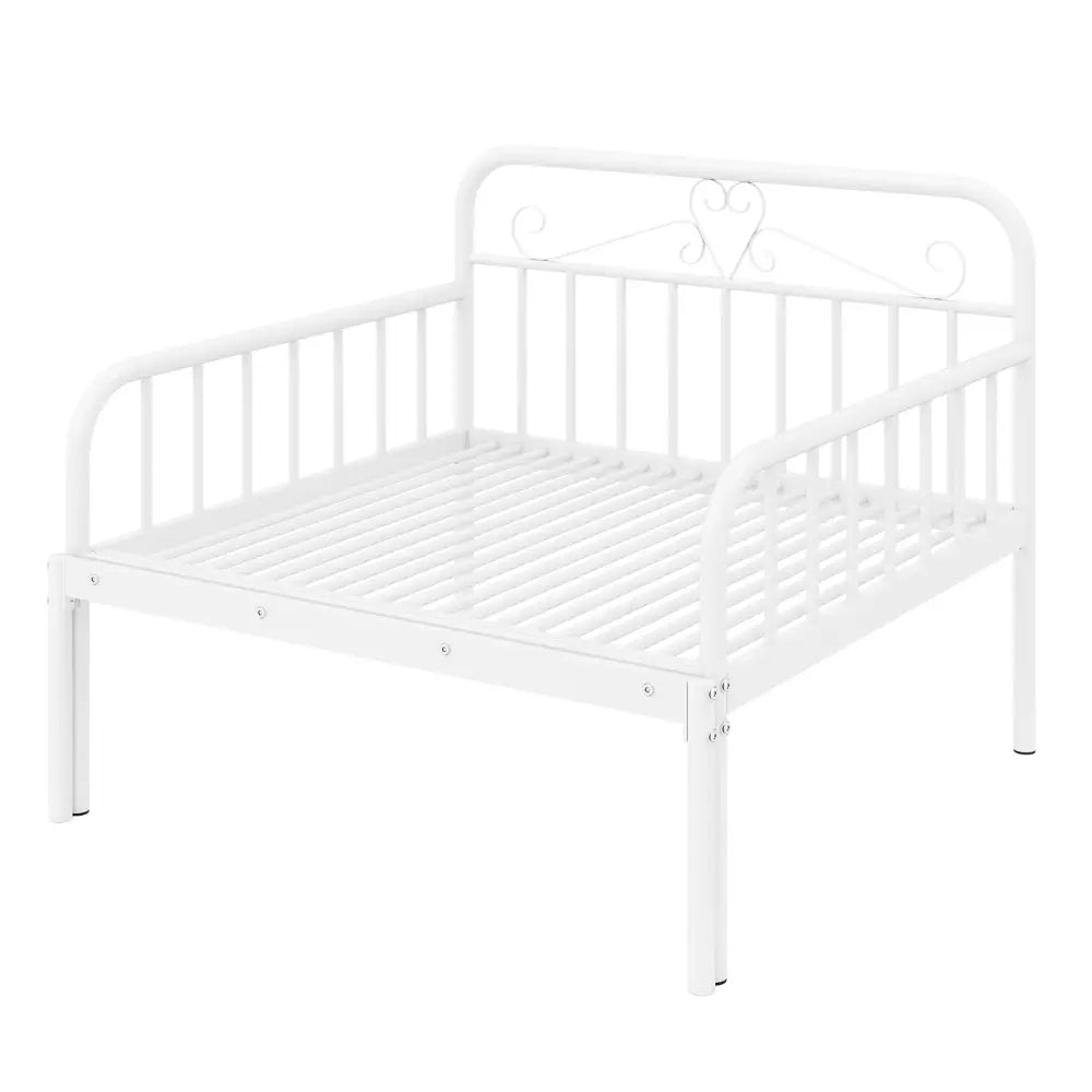 Extendable Metal Daybed to Twin Size Bed with Guardrails and Armrests-White - White - Trundle Bed Frame