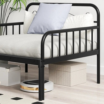 Extendable Metal Daybed to Twin Size Bed with Guardrails and Armrests-Black - Black - Trundle Bed Frame