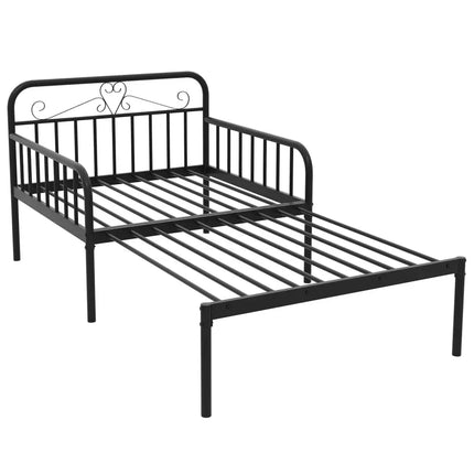 Extendable Metal Daybed to Twin Size Bed with Guardrails and Armrests-Black - Black - Trundle Bed Frame