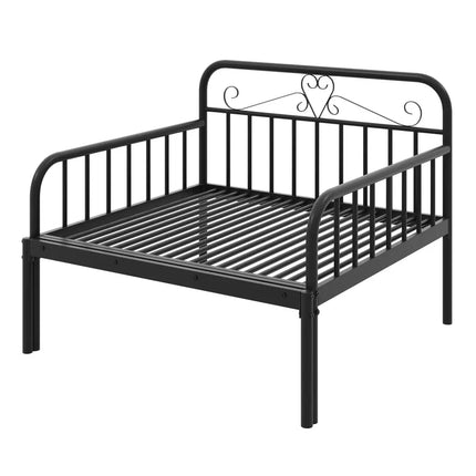 Extendable Metal Daybed to Twin Size Bed with Guardrails and Armrests-Black - Black - Trundle Bed Frame