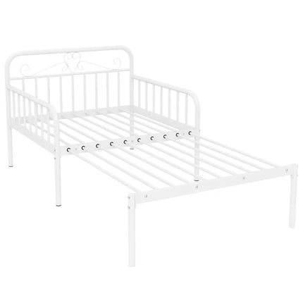 Extendable Metal Daybed to Twin Size Bed with Guardrails and Armrests-White - White - Trundle Bed Frame