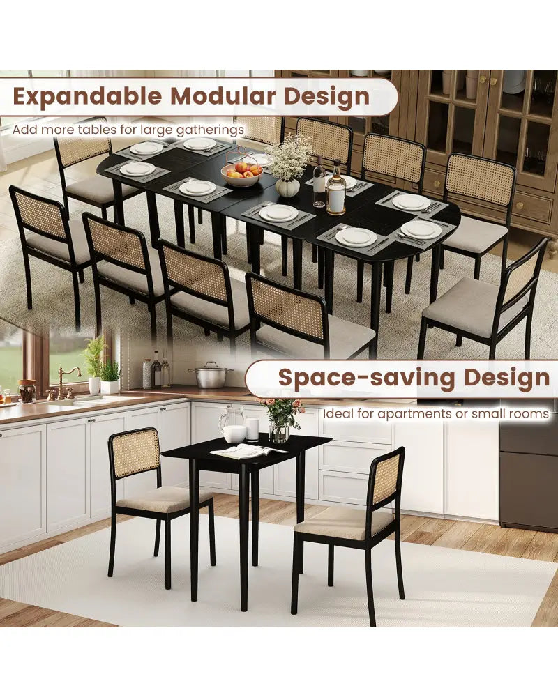 Extendable Oval Dining Table Set with 2 Half-Round Tables for 4-6 People-Black - Black - Dining Tables