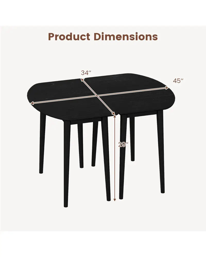 Extendable Oval Dining Table Set with 2 Half-Round Tables for 4-6 People-Black - Black - Dining Tables