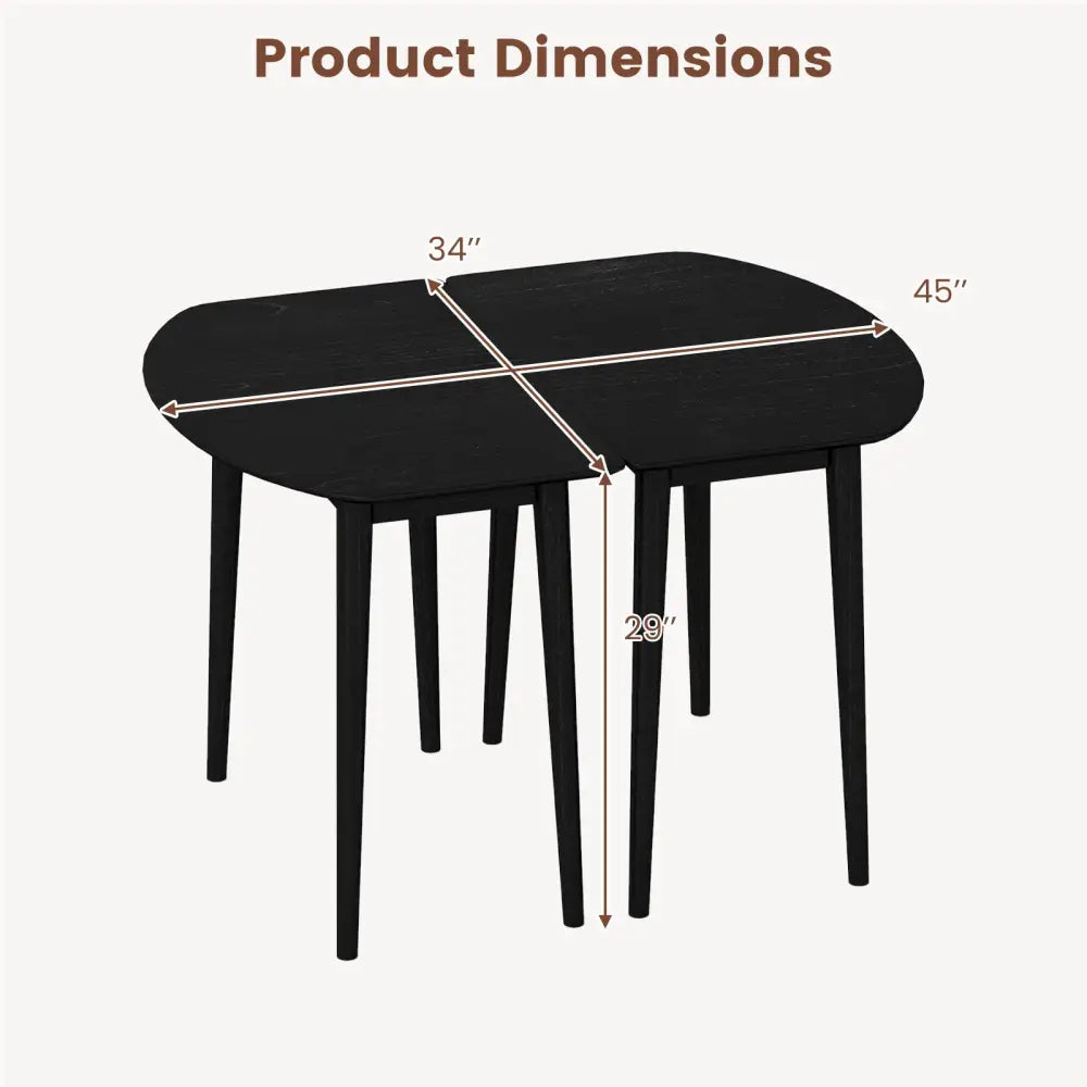 Extendable Oval Dining Table Set with 2 Half-Round Tables for 4-6 People-Black - Black - Dining Tables