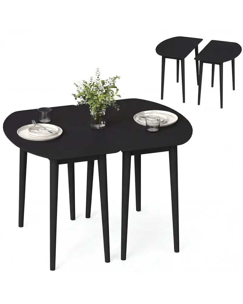 Extendable Oval Dining Table Set with 2 Half-Round Tables for 4-6 People-Black - Black - Dining Tables