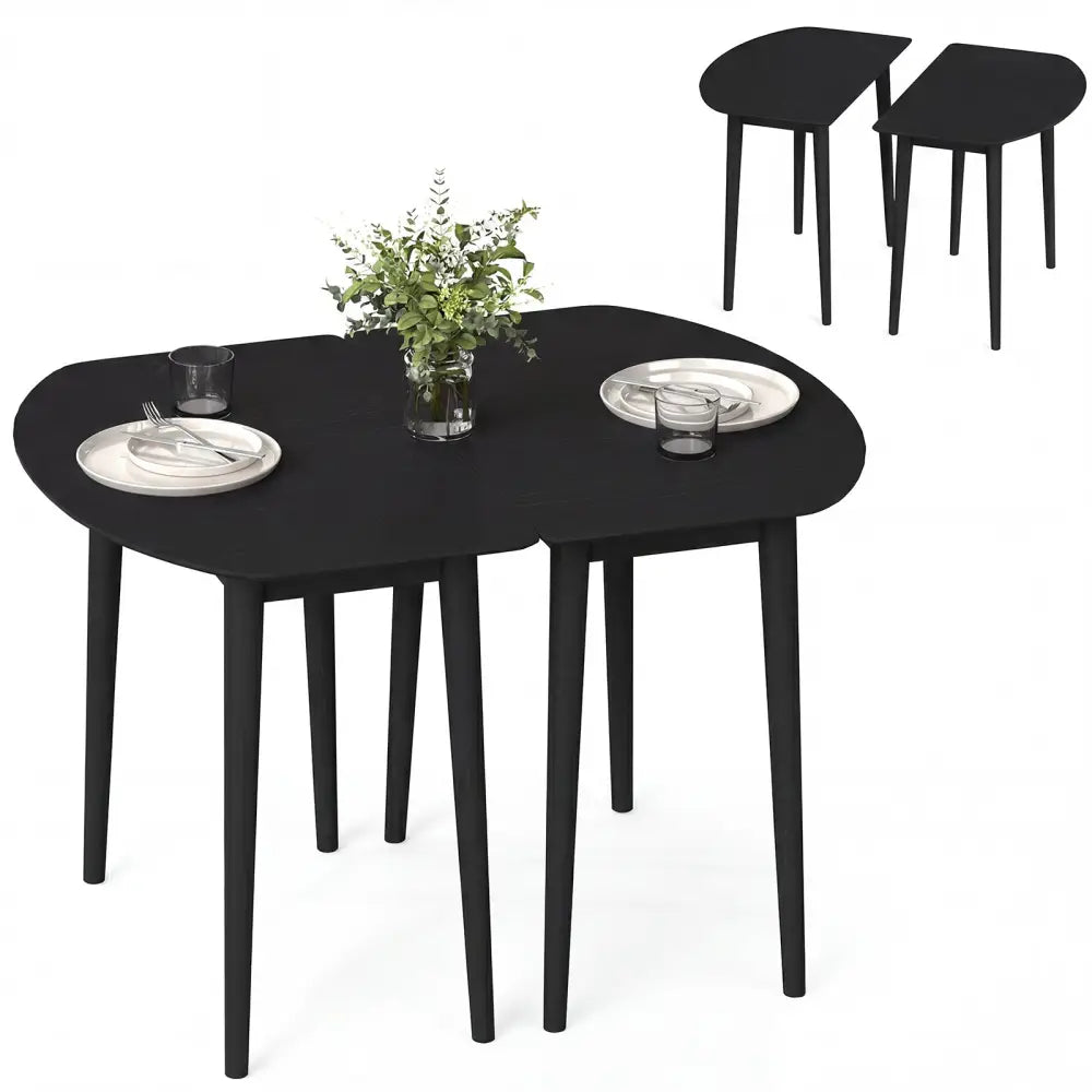 Extendable Oval Dining Table Set with 2 Half-Round Tables for 4-6 People-Black - Black - Dining Tables