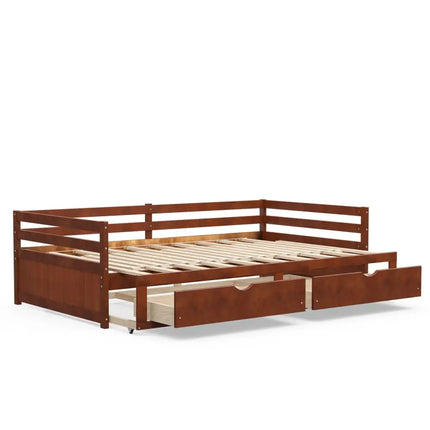 Extendable Twin to King Daybed with Trundle and 2 Storage Drawers-Brown - Brown - Trundle Bed Frame
